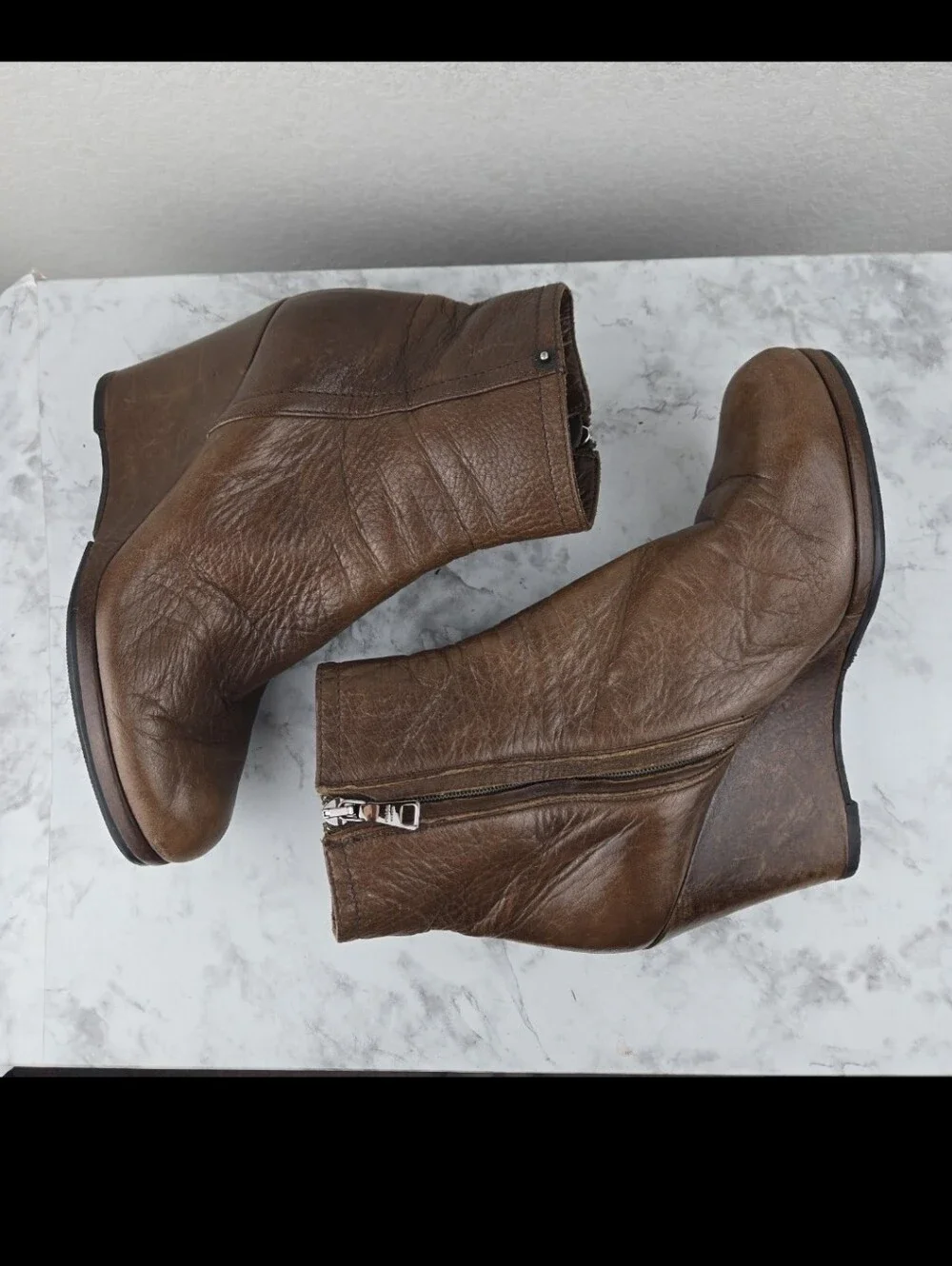 Prada Brown Leather Wedge Ankle Boots - Picture 4 of 12